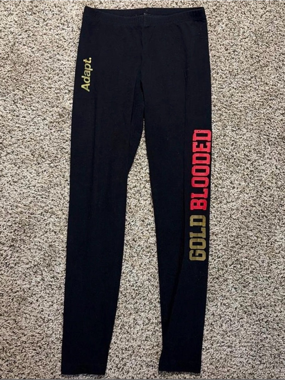 Adapt Black Leggings with Red & Gold 'GOLD BLOODED' Side Lettering